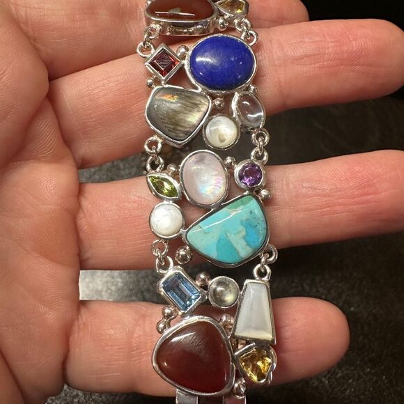 Multi gemstone and stamped Thailand sterling silver bracelet! - Picture 8 of 11